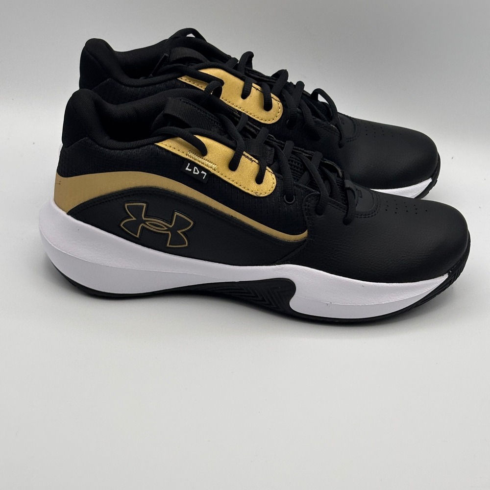 Under Armour UA Lockdown 7 Shoes Mens Size 11 Black Gold Basketball 3028512-001